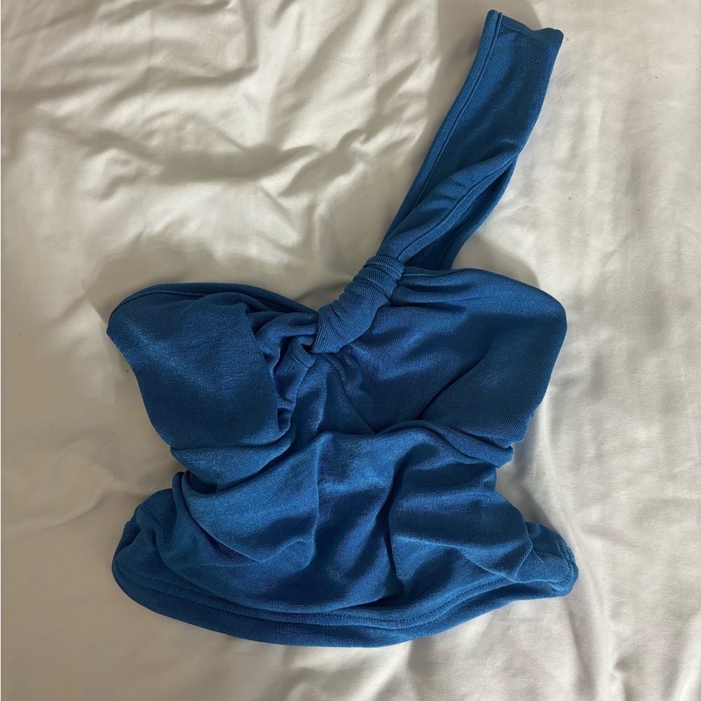 Blue One-Shoulder Crop Top